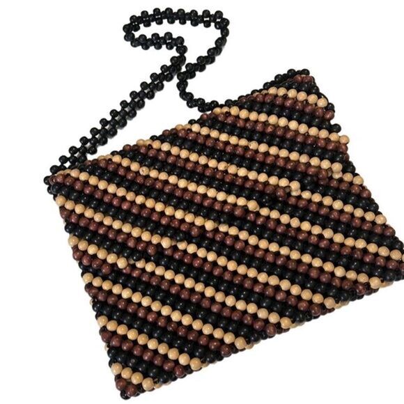 Betsey Johnson New York Black,‎ Tan, Brown Beaded Vintage Shoulder Bag - Picture 1 of 12